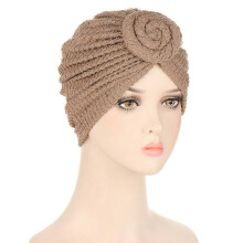 (EED031#02Khaki)Women Chemo Cap Muslim Hijab Turban Hair Loss Beanies Bonnet Hat Head Scarf Wrap