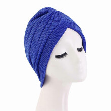 (EED075#02Blue)Women Chemo Cap Muslim Hijab Turban Hair Loss Beanies Bonnet Hat Head Scarf Wrap