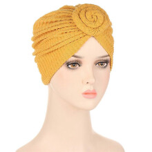 (EED031#08Yellow)Women Chemo Cap Muslim Hijab Turban Hair Loss Beanies Bonnet Hat Head Scarf Wrap