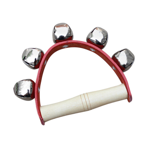 5-Bells Wrist Shaking Bell - Red, Wooden Handle