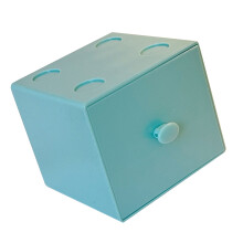 Stapelfreier Kunststoff-Desk-Organizer mit Schublade - Blau, 9x9,2x8 cm