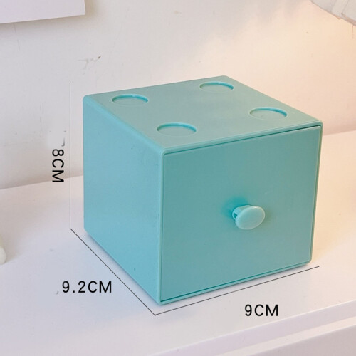 Stackable Plastic Desk Organizer with Drawer, Blue, 9x9.2x8cm 1