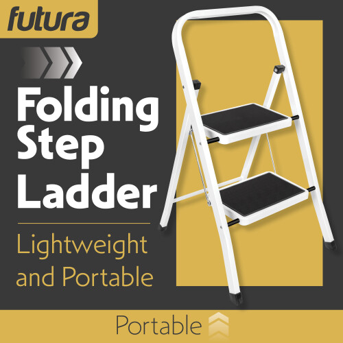 Futura 2 Step White Ladder Heavy Duty Folding Stool 1
