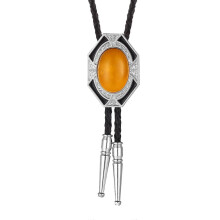 (Yellow) Bolo Tie for Women Men American Western Cowboy Bolo Tie Vintage Stone Pendant Jewelry Leather Rope Necktie Tie Necklace Yellow