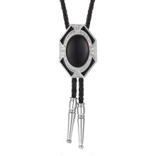 (Black) Bolo Tie for Women Men American Western Cowboy Bolo Tie Vintage Stone Pendant Jewelry Leather Rope Necktie Tie Necklace Yellow