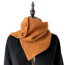 (orange) Warm Autumn and Winter Scarf, Unisex Solid Color Winter Neck Warm Knitting Button Scarf Split Neck Cover Scarf Burgundy