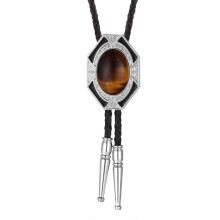 (Amber) Bolo Tie for Women Men American Western Cowboy Bolo Tie Vintage Stone Pendant Jewelry Leather Rope Necktie Tie Necklace  Yellow
