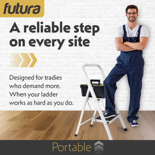 Futura 2 Step White Ladder Heavy Duty Folding Stool 2
