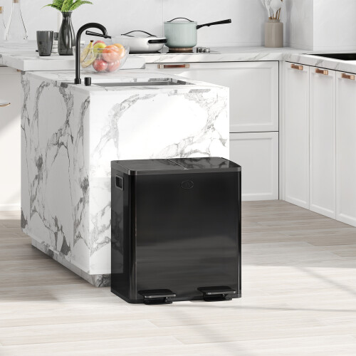 Homcom HOMCOM 2 x 20L Dual Rubbish Bin Kitchen Bin for Recycling and Waste, Black