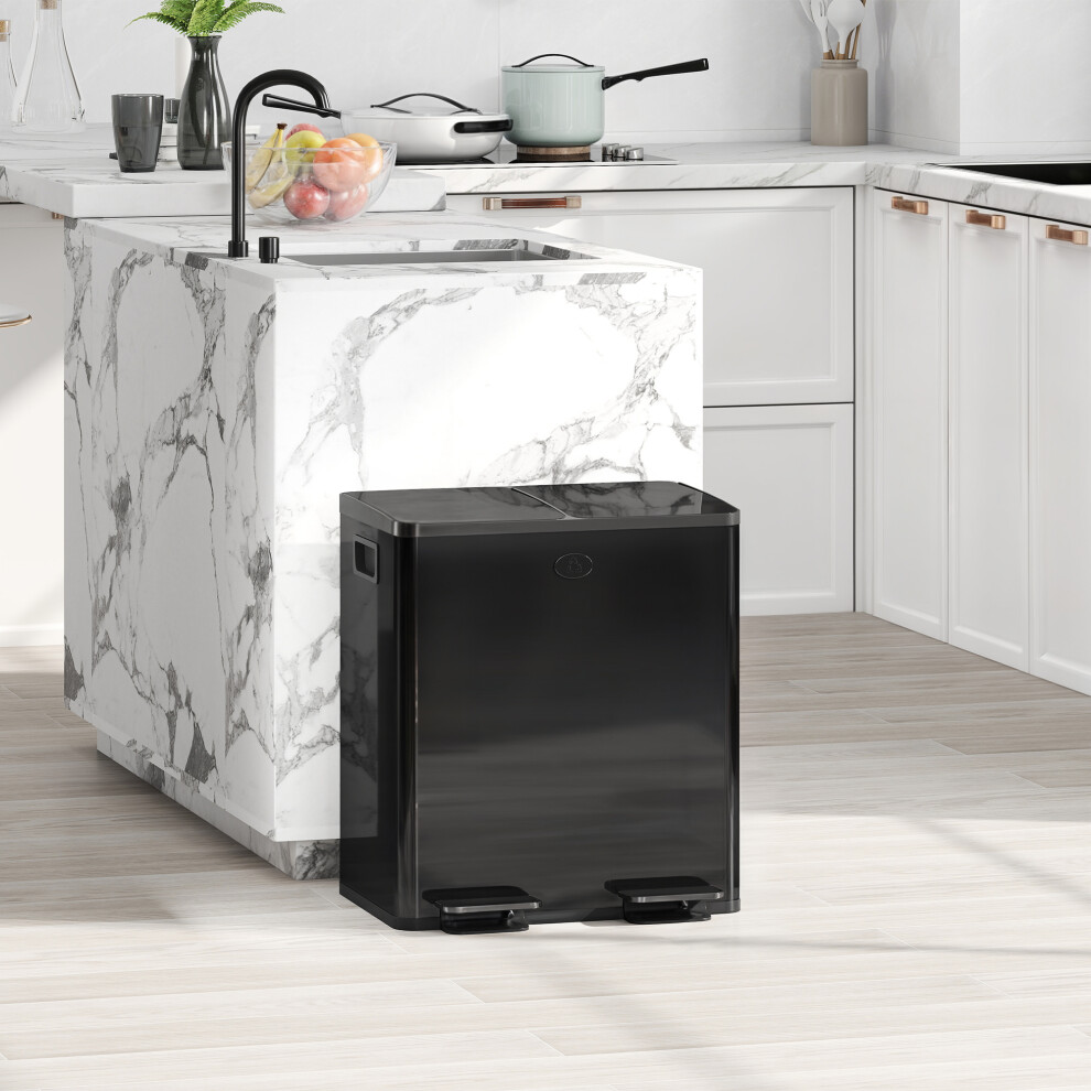 Homcom 2 X 20L Dual Rubbish Bin Kitchen Bin For Recycling And Waste, Black