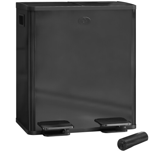 Homcom HOMCOM 2 x 20L Dual Rubbish Bin Kitchen Bin for Recycling and Waste, Black 1