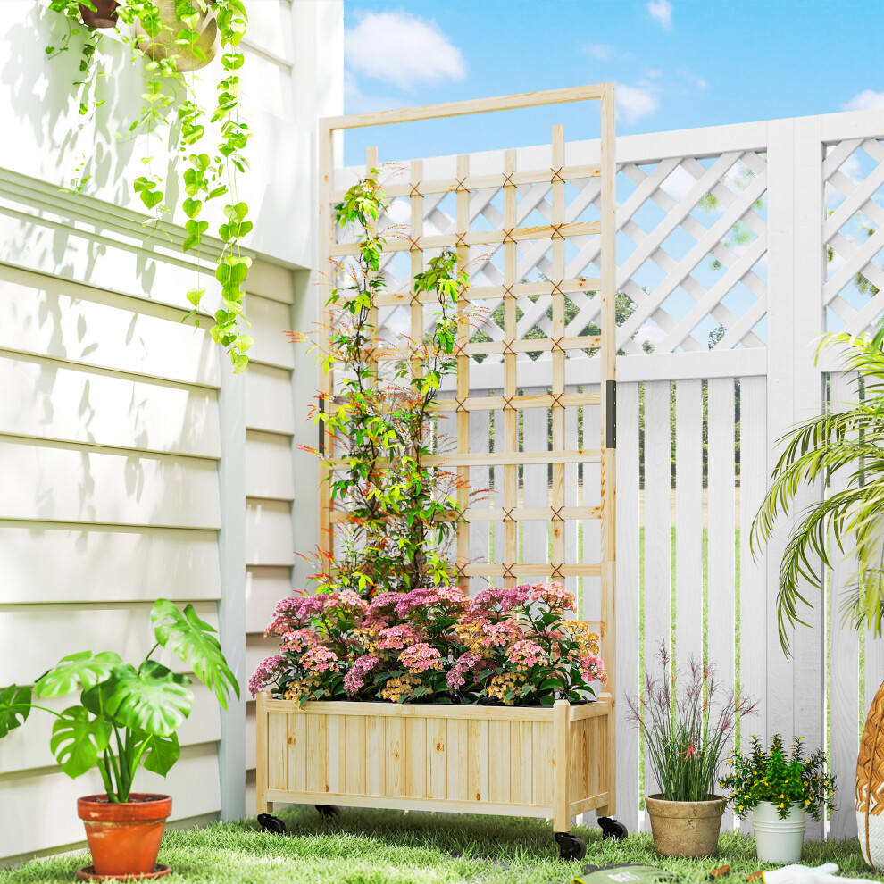 Outsunny Wooden Trellis Planter, Raised Garden Bed With Wheels, Natural