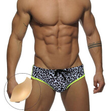 (Asia L (31-33 inch))Men's Leopard Print Swimsuit Sport Triangle Low Waist Casual Bathing Suit