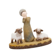 (Style B) Resins Shepherdess and Lamb Statues Set Holy Figurines Decorative Ornaments for Christmas Home Tabletop Sculptures Gift Multicolor