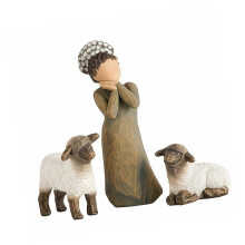 (Style A) Resins Shepherdess and Lamb Statues Set Holy Figurines Decorative Ornaments for Christmas Home Tabletop Sculptures Gift Multicolor