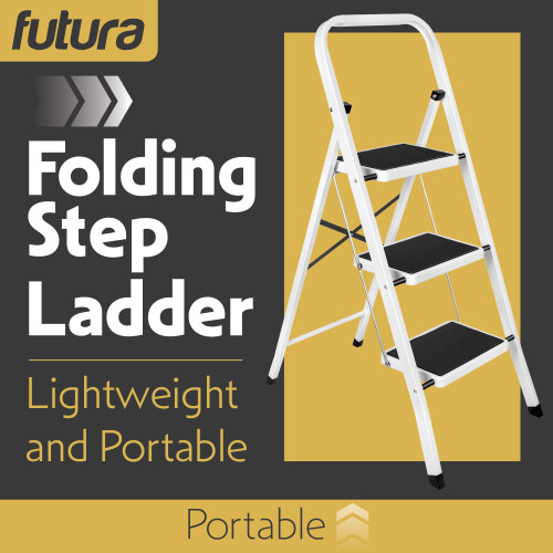 Futura 3 Step White Ladder Heavy Duty Folding Stool 2