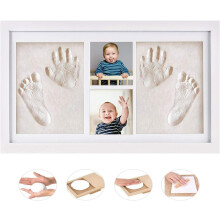 Personalized Gift, Hand and Foot Print Kit for Newborns with Natural Wood Frame, Baby Keepsake Kit Using Air Drying Clay, Non-Toxic Plaster Clay Safe