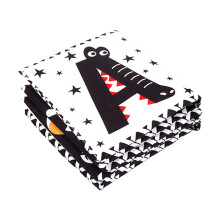 Reißfestes weiches Baumwoll-Babybuch für Säuglinge und Kleinkinder, Schwarz-Weiß-Buchstaben