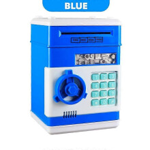 (Blue) Electronic Piggy Bank ATM Password Money Box Cash Coins Saving Box ATM Bank Machine Safe Box Automatic Deposit Kids Xmas Gift
