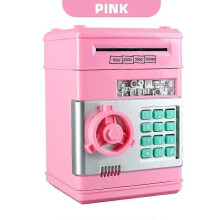 (Pink) Electronic Piggy Bank ATM Password Money Box Cash Coins Saving Box ATM Bank Machine Safe Box Automatic Deposit Kids Xmas Gift