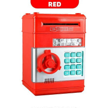 (Red) Electronic Piggy Bank ATM Password Money Box Cash Coins Saving Box ATM Bank Machine Safe Box Automatic Deposit Kids Xmas Gift