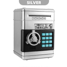 (Silver) Electronic Piggy Bank ATM Password Money Box Cash Coins Saving Box ATM Bank Machine Safe Box Automatic Deposit Kids Xmas Gift