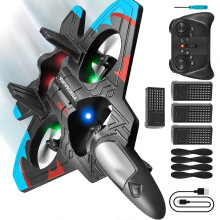(Four batteries) Stunt Remote Control Plane Foam Jet Fighter with LED Lights Remote Control Airplanes for Kids Ages 8-13 Multicolor
