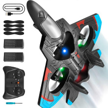 (two batteries) Stunt Remote Control Plane Foam Jet Fighter with LED Lights Remote Control Airplanes for Kids Ages 8-13 Multicolor