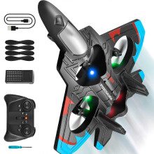 (one battery) Stunt Remote Control Plane Foam Jet Fighter with LED Lights Remote Control Airplanes for Kids Ages 8-13 Multicolor