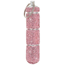(Pink) Small Pocket Pills Box Keychain,Aluminium Portable Pills Organizer Case Container for Purse,Waterproof Pills Holder  White