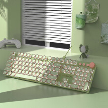 (Green) EWEADN V20 Punk Typewriter Mechanical Gaming Keyboard, 104 Keys Round Keycaps LED White Backlit, Key-wire separation design