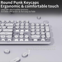 (White) EWEADN V20 Punk Typewriter Mechanical Gaming Keyboard, 104 Keys Round Keycaps LED White Backlit, Key-wire separation design