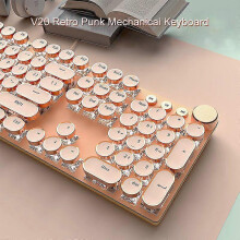 (Pink) EWEADN V20 Punk Typewriter Mechanical Gaming Keyboard, 104 Keys Round Keycaps LED White Backlit, Key-wire separation design
