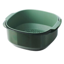 (dark green) Double Drain Basket Bowl Rotatable Washing Storage Basket Easy to Use and Clean Ergonomic Design and Quick Drain Durable  White