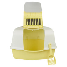 (Yellow) Cat Corner Hooded Litter Tray Box Covered Enclosed Kitten Loo Privacy Shield