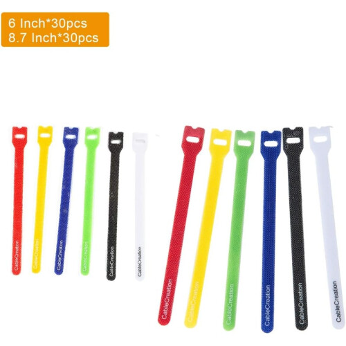 Abraçadeiras de cabo reutilizáveis, ajustáveis e com fixação automática, 60 unidades, multiuso, multicoloridas, para uso interno e externo, com 1