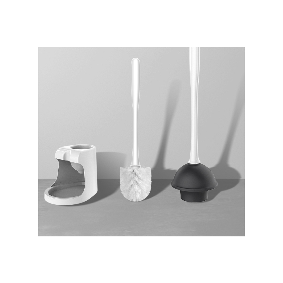 Half Hidden Plunger Design, Toilet Bowl Brush Ergonomic Grip, Drip-Free Design & Discreet Style For Bathroom, Space-Saving 2 In 1 Set (1 Set) 9004841578866