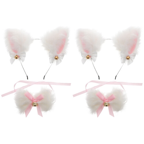 2Sets Wit Kattenoren Haarband Met Strik Cosplay & Feest 1