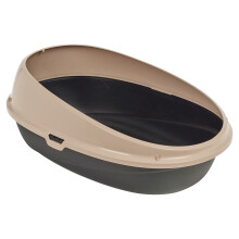 (Brown) Oval Cat Litter Tray Box with Rim Pan Toilet Kitten Pet Loo Animal Indoor Home
