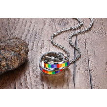 Collana unisex LGBT Pride, in acciaio inossidabile con ciondolo a doppio anello arcobaleno, Progress Pride LGBT Pride Regalo Gioielli con finitura