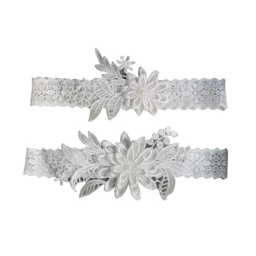 2Paren Witte Elastische Bruidsband Met Bloemmotief Trouwdames 1