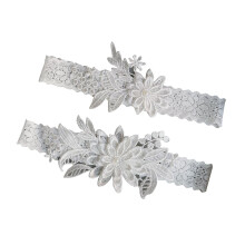 2Paren Witte Elastische Bruidsband Met Bloemmotief Trouwdames