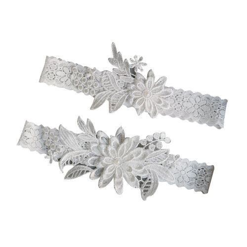 2Paren Witte Elastische Bruidsband Met Bloemmotief Trouwdames