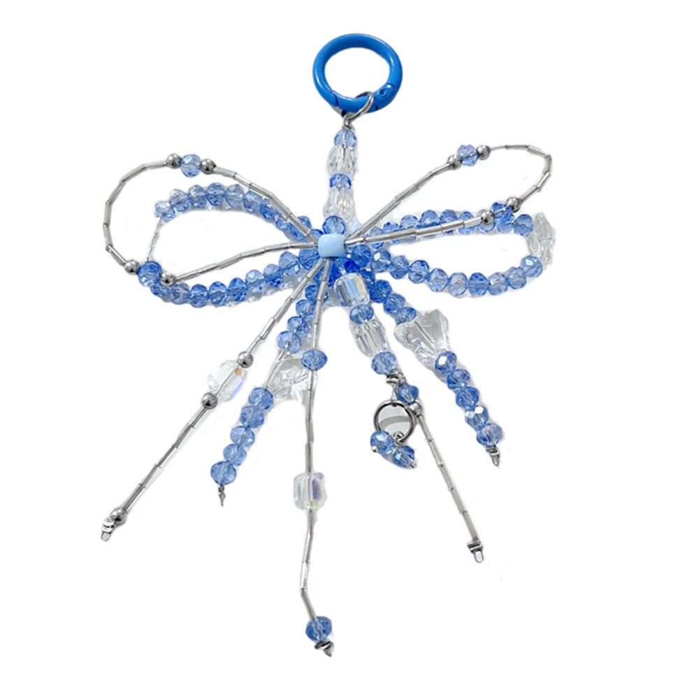 Charm Bowknot Bead Pendant Keyring Charm Stylish Phone- Blue 7732000746154