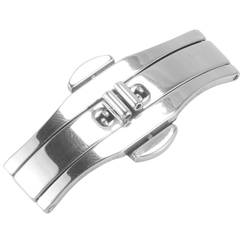 Double Push Button Butterfly Clasp Buckle Silver For 21mm Watch Band Strap