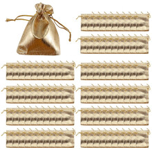 100Pcs Gold Foil Organza Bag Candy Gift Bags Christmas Decoration Wedding Party Favor Pouch Gift Packaging Bags Drawstring Pouch 7x9Cm