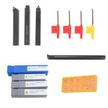 10Pcs Lames D'Insertion en Carbure + 4Pcs Ensemble de Porte-Outils de Tournage de Tour + 4Pcs Clé pour Ensembles de Machines-Outils de Tournage de