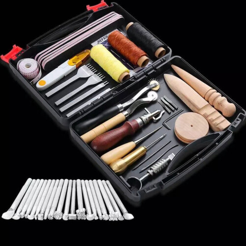 Leather Working Tools and Supplies with Tool Box Perfect for Stitching Punching Cutting Sewing Leather  Making 1