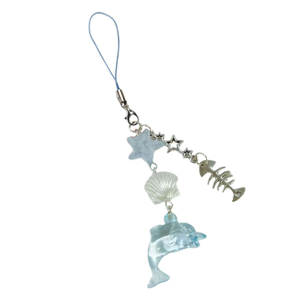 Stylish Seashells Dolphin Mobile Hanging Charm Pendant-Lanyard Blue 7732000747250