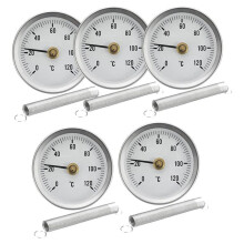63mm Pipe Clip- Dial Thermometer Temperature Round Plate Gauge with Spring,Range 0-120, Aluminum Case, 5Pcs Set